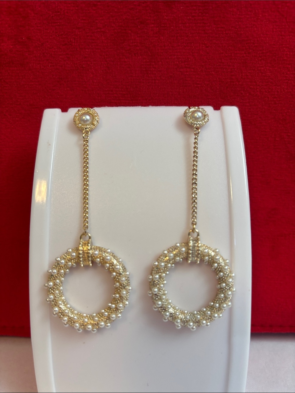 Gold Pearl Hoop Drop Earrings - Women Jewelry